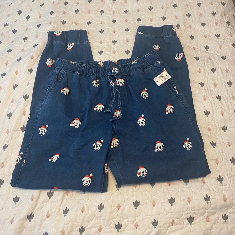 Disney Holiday Mickey Minnie Christmas Denim Jogger Pants Women Medium